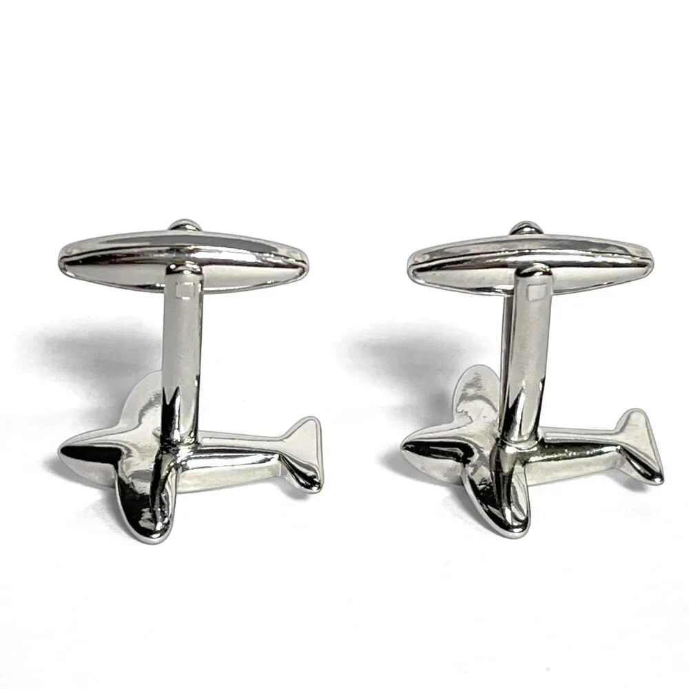 Airplane Cufflinks Silver Tone Fasteners Pilot Flight Attendant Plane Aviation